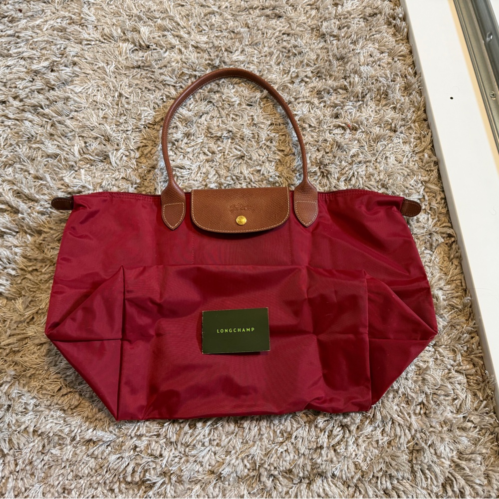 Longchamp Burgundy Tote with Brown Accents